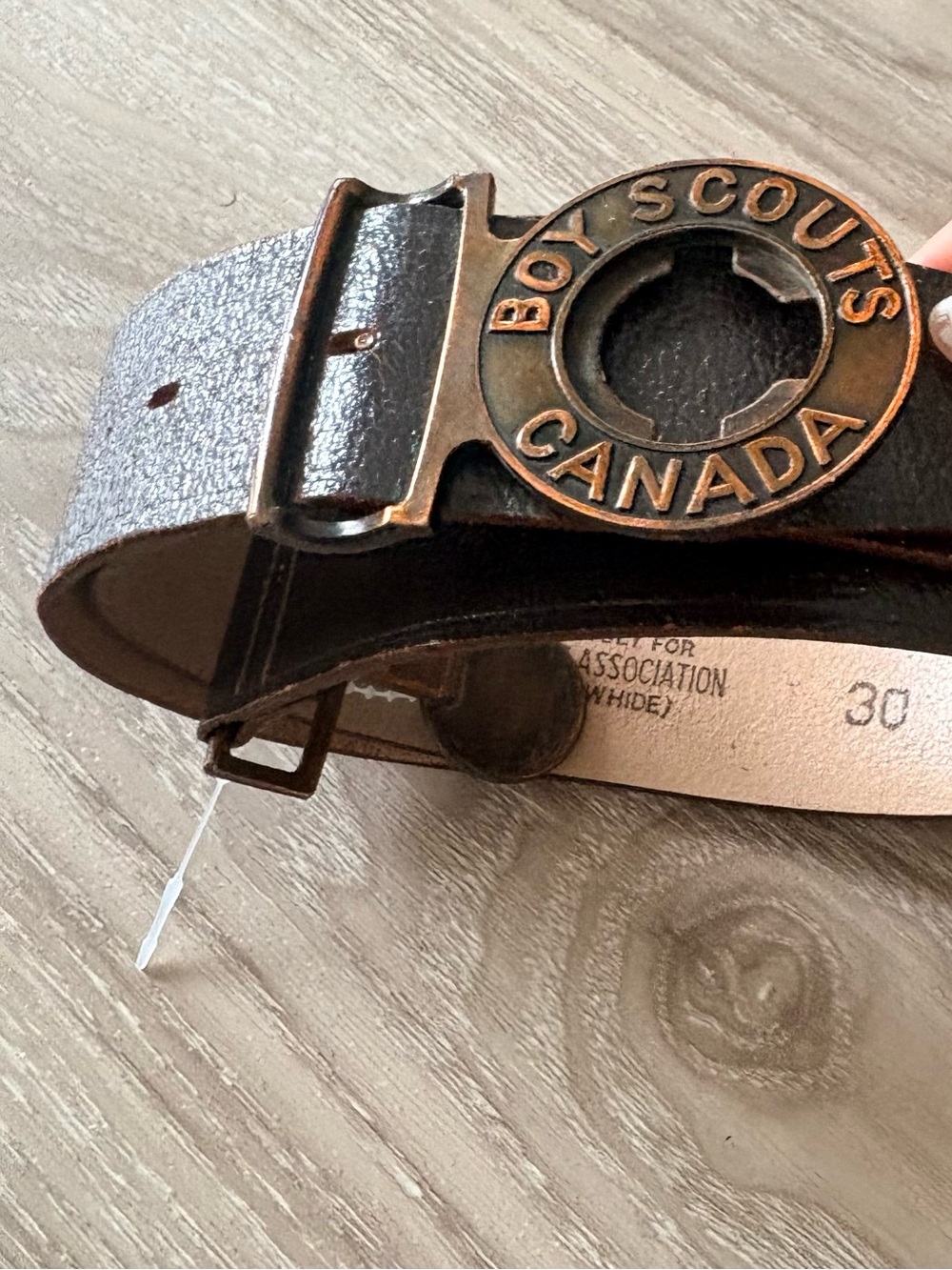 Boy Scouts Canada Brown Leather Belt with Brass Emblem Buckle